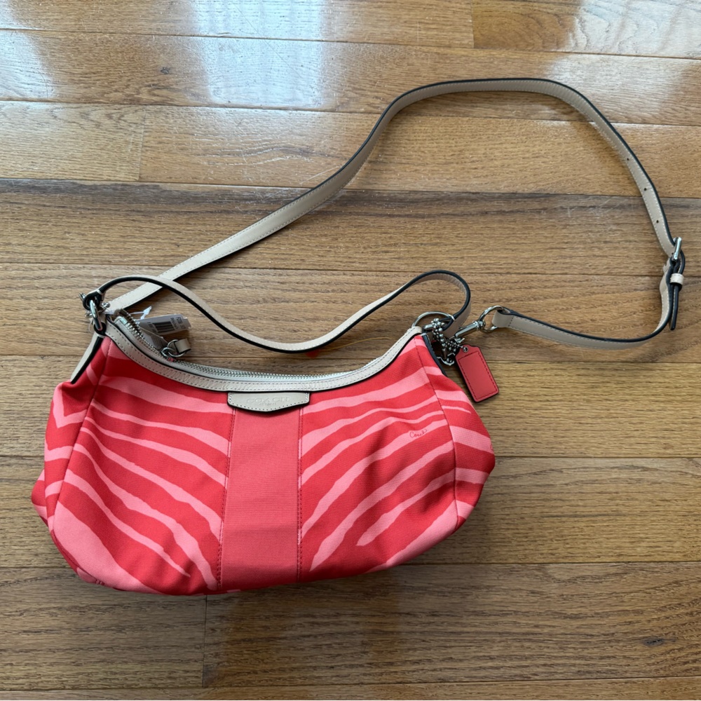 New Coach Demi Crossbody Purse Zebra Print Hot Orange/Tan F27386 SVC91 - Picture 3 of 7